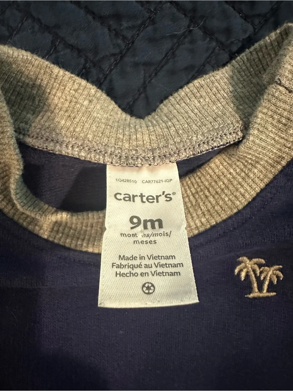 Carter’s Baby 9 Months Navy & Mustard Palm-Embroidered Pullover Cotton Sweater